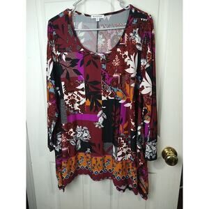 Northstyle Woman XL Blouse Colorblock Floral Retro Tunic Style Pullover